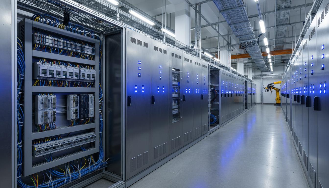 Control cabinets on a factory floor